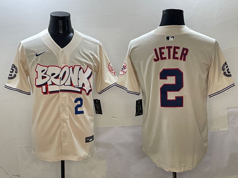 Men New York Yankees 2 Jeter Cream four generations Joint Name 2025 Nike MLB Jersey style 4
